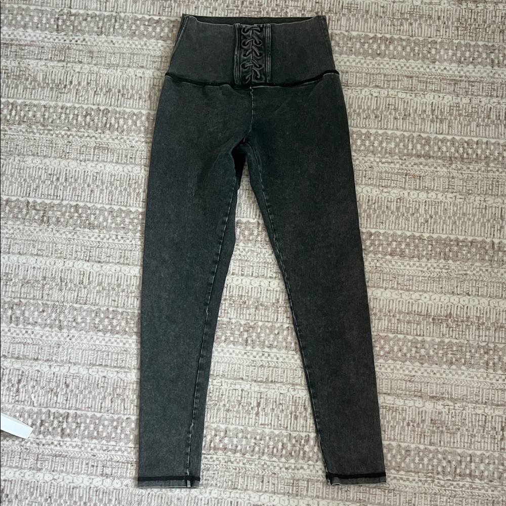 Aerie High-Waisted Black Lace-Up Leggings